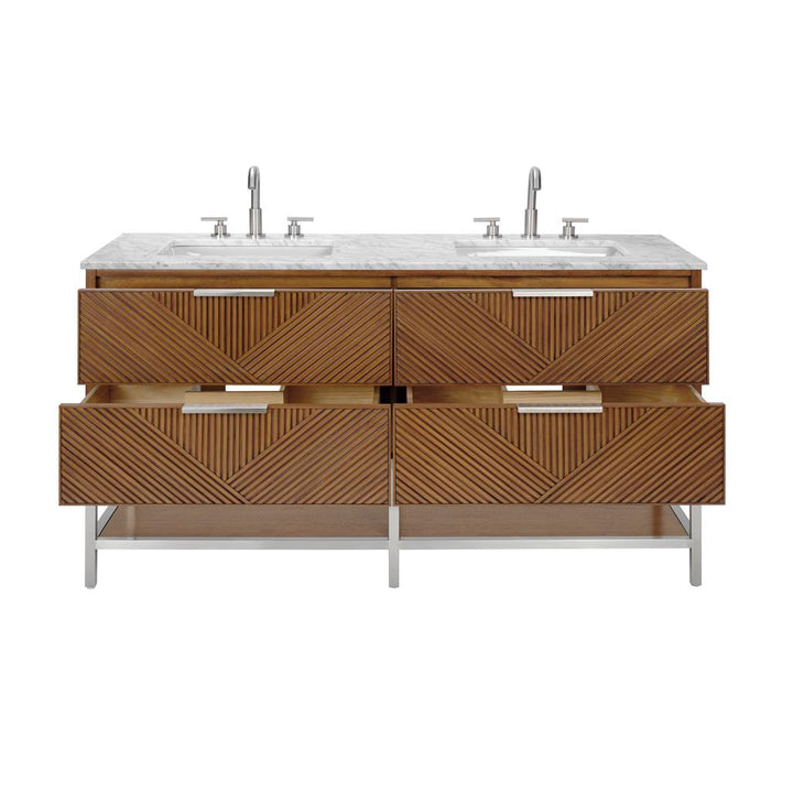 Bemma, Diamond 60" Double Vanity, Walnut/Brushed Nickel, Carrara Marble Top#top-options_carrara-marble-top