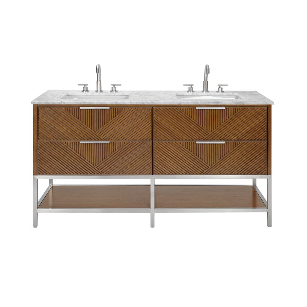 Bemma, Diamond 60" Double Vanity, Walnut/Brushed Nickel, Carrara Marble Top#top-options_carrara-marble-top