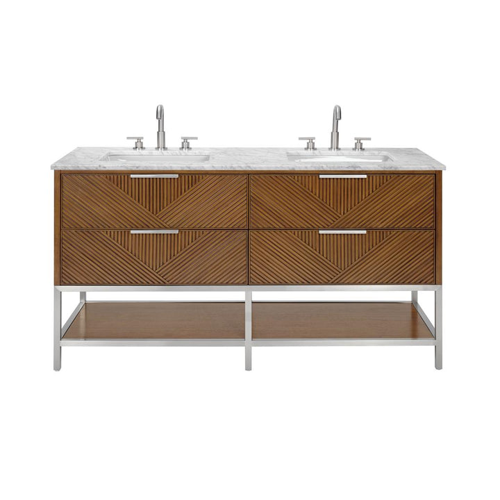 Bemma, Diamond 60" Double Vanity, Walnut/Brushed Nickel, Carrara Marble Top#top-options_carrara-marble-top