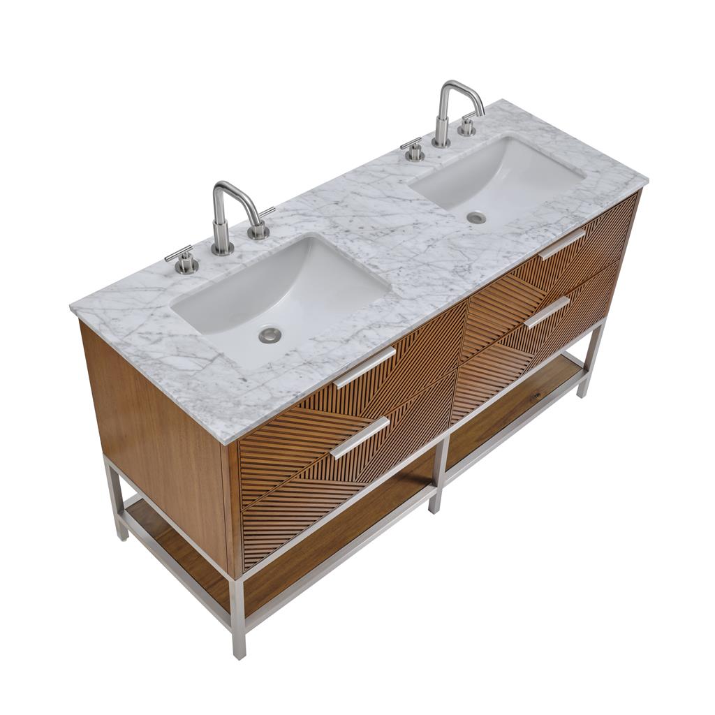 Bemma, Diamond 60" Double Vanity, Walnut/Brushed Nickel, Carrara Marble Top#top-options_carrara-marble-top