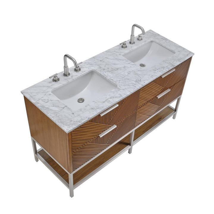 Bemma, Diamond 60" Double Vanity, Walnut/Brushed Nickel, Carrara Marble Top#top-options_carrara-marble-top