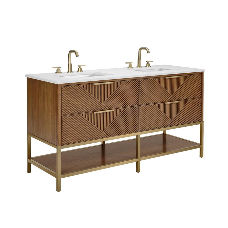 Bemma, Diamond 60" Double Vanity, Walnut/Satin Brass, White Quartz Top#top-options_white-quartz-top