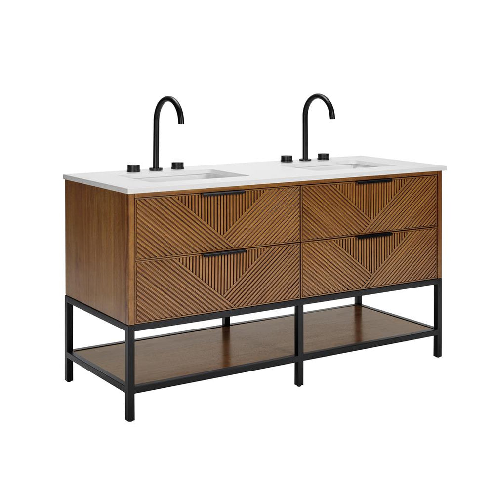 Bemma, Diamond 60" Double Vanity, Walnut/Matte Black, White Quartz Top#top-options_white-quartz-top