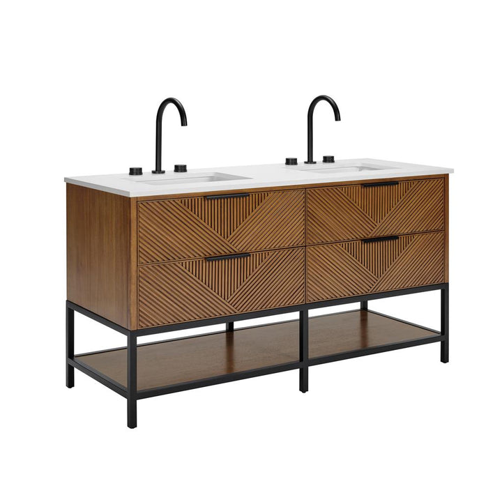 Bemma, Diamond 60" Double Vanity, Walnut/Matte Black, White Quartz Top#top-options_white-quartz-top