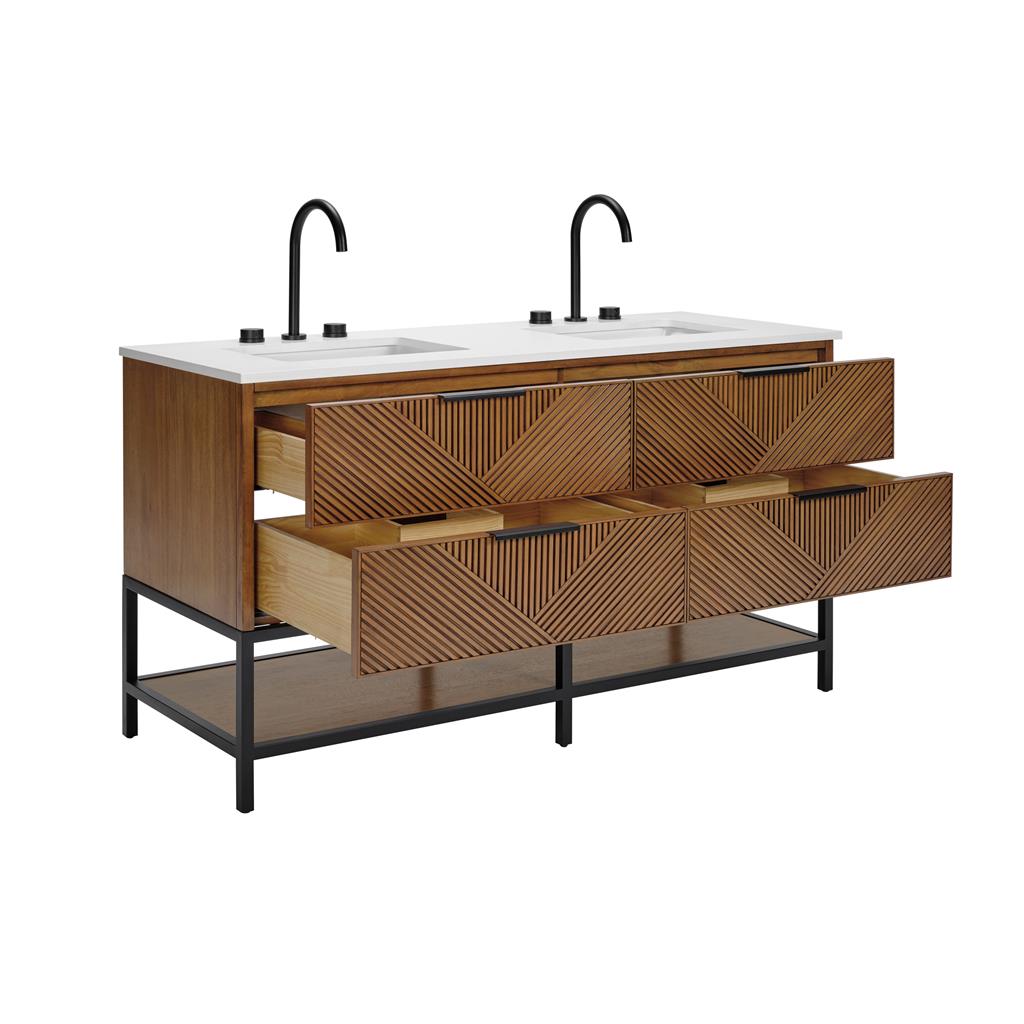 Bemma, Diamond 60" Double Vanity, Walnut/Matte Black, White Quartz Top#top-options_white-quartz-top