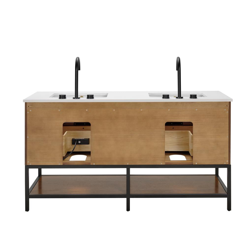 Bemma, Diamond 60" Double Vanity, Walnut/Matte Black, White Quartz Top#top-options_white-quartz-top