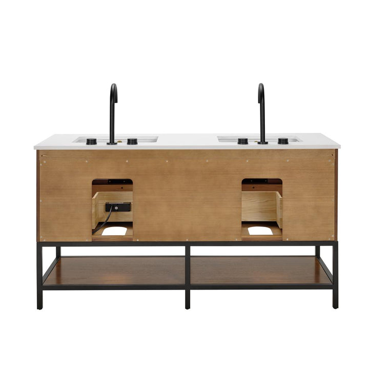 Bemma, Diamond 60" Double Vanity, Walnut/Matte Black, White Quartz Top#top-options_white-quartz-top