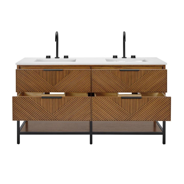 Bemma, Diamond 60" Double Vanity, Walnut/Matte Black, White Quartz Top#top-options_white-quartz-top