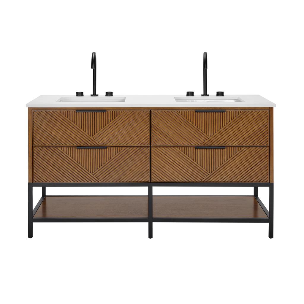 Bemma, Diamond 60" Double Vanity, Walnut/Matte Black, White Quartz Top#top-options_white-quartz-top