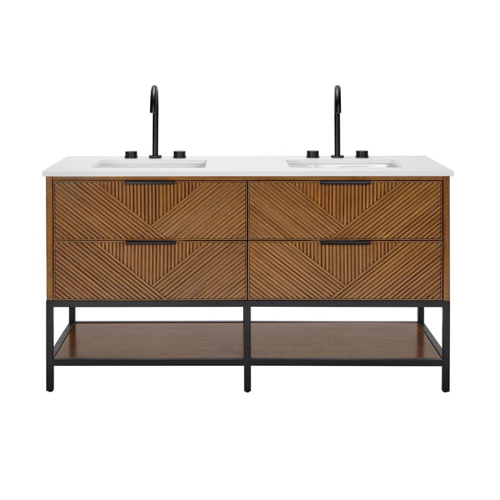 Bemma, Diamond 60" Double Vanity, Walnut/Matte Black, White Quartz Top#top-options_white-quartz-top