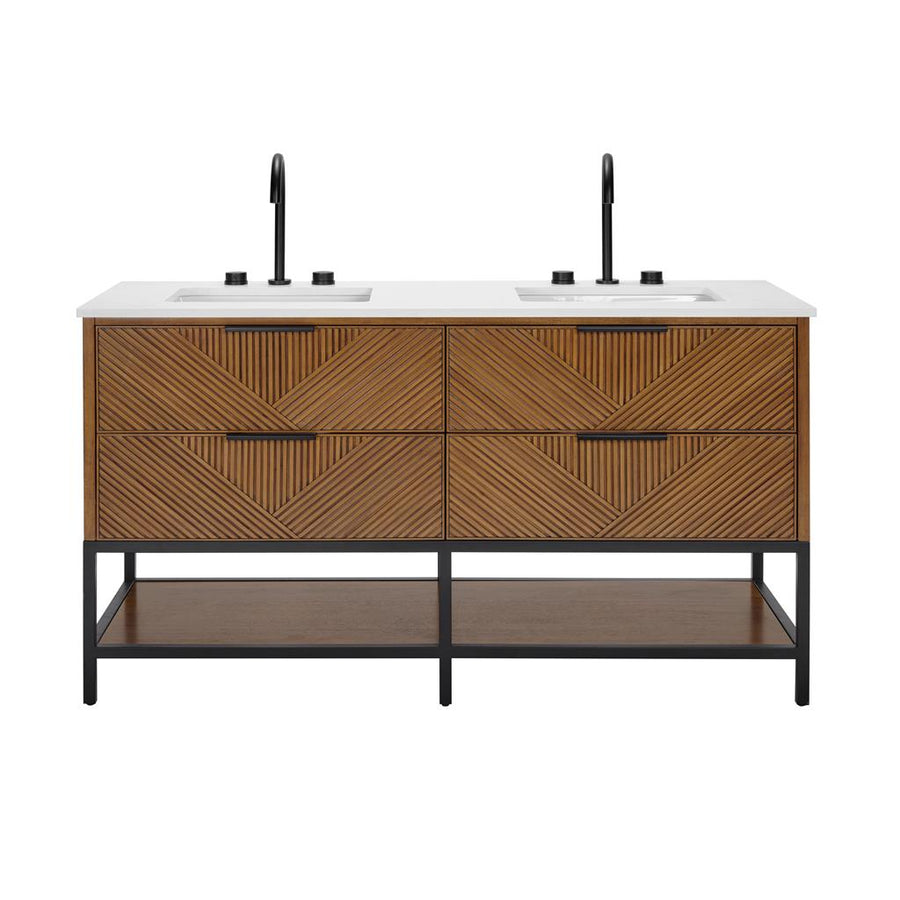 Bemma, Diamond 60" Double Vanity, Walnut/Matte Black, White Quartz Top#top-options_white-quartz-top