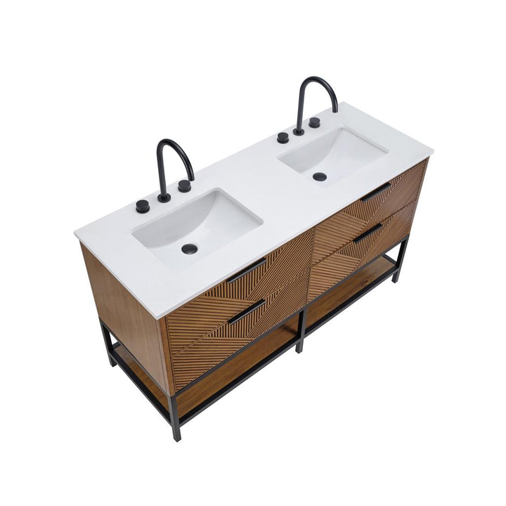 Bemma, Diamond 60" Double Vanity, Walnut/Matte Black, White Quartz Top#top-options_white-quartz-top