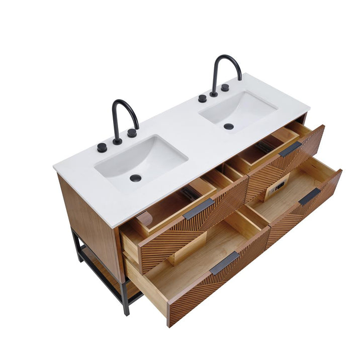 Bemma, Diamond 60" Double Vanity, Walnut/Matte Black, White Quartz Top#top-options_white-quartz-top