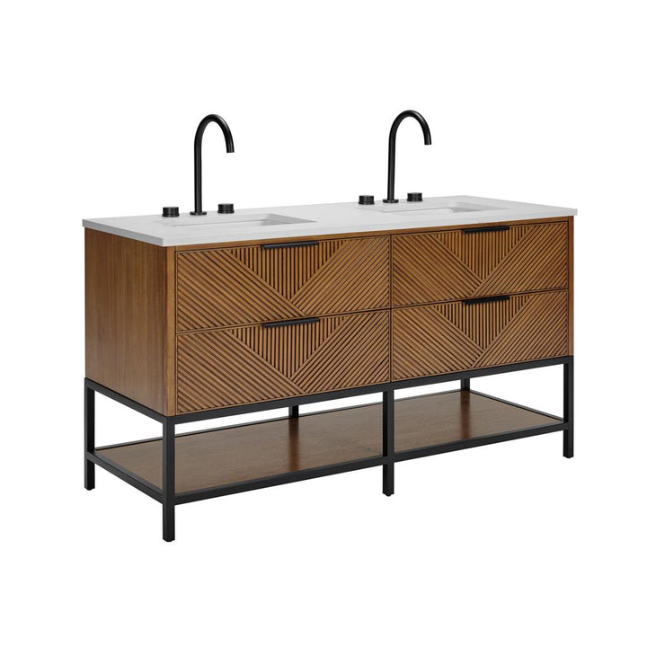 Bemma, Diamond 60" Double Vanity, Walnut/Matte Black, Calacatta Quartz Top#top-options_calacatta-quartz-top