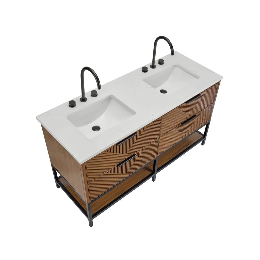 Bemma, Diamond 60" Double Vanity, Walnut/Matte Black, Calacatta Quartz Top#top-options_calacatta-quartz-top