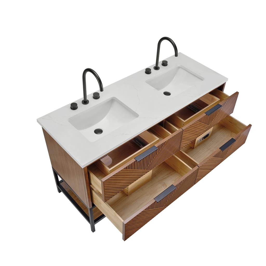Bemma, Diamond 60" Double Vanity, Walnut/Matte Black, Calacatta Quartz Top#top-options_calacatta-quartz-top
