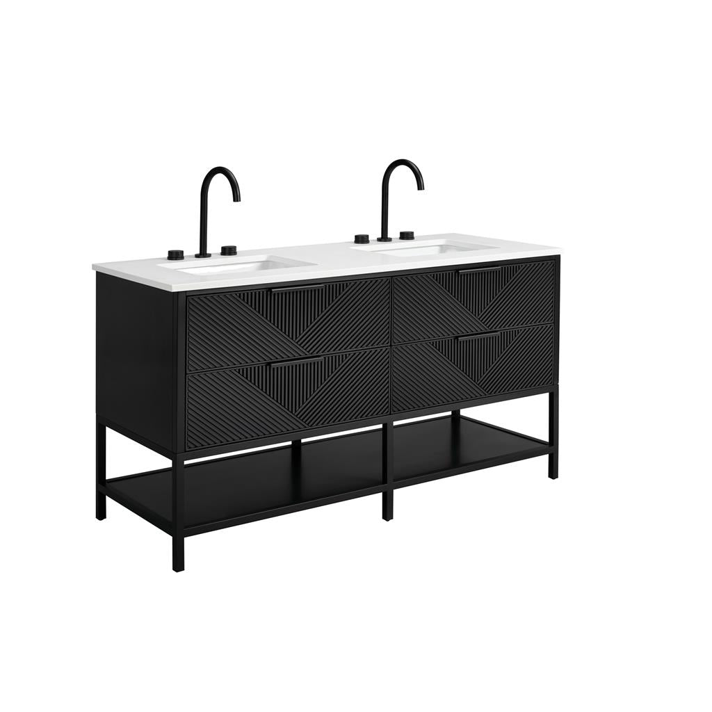 Bemma, Diamond 60" Double Vanity, Charcoal Black/Matte Black, White Quartz Top#top-options_white-quartz-top