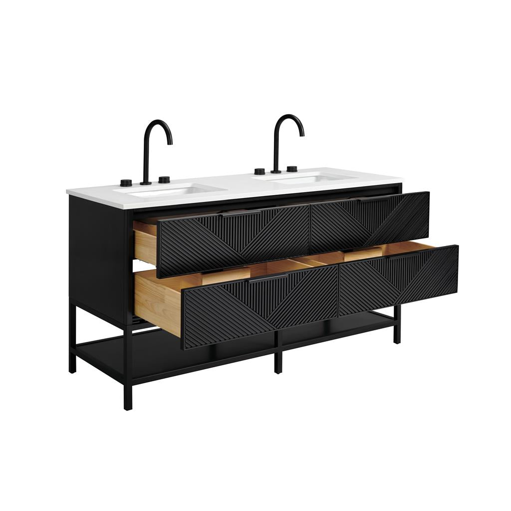 Bemma, Diamond 60" Double Vanity, Charcoal Black/Matte Black, White Quartz Top#top-options_white-quartz-top
