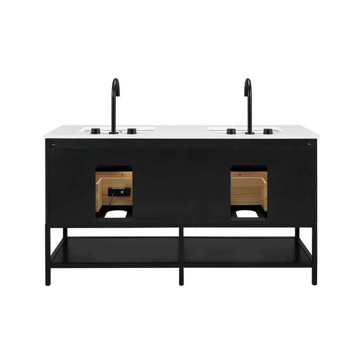 Bemma, Diamond 60" Double Vanity, Charcoal Black/Matte Black, White Quartz Top#top-options_white-quartz-top