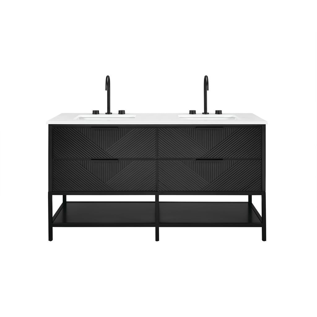 Bemma, Diamond 60" Double Vanity, Charcoal Black/Matte Black, White Quartz Top#top-options_white-quartz-top