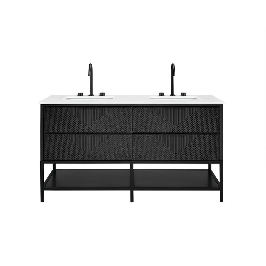 Bemma, Diamond 60" Double Vanity, Charcoal Black/Matte Black, White Quartz Top#top-options_white-quartz-top
