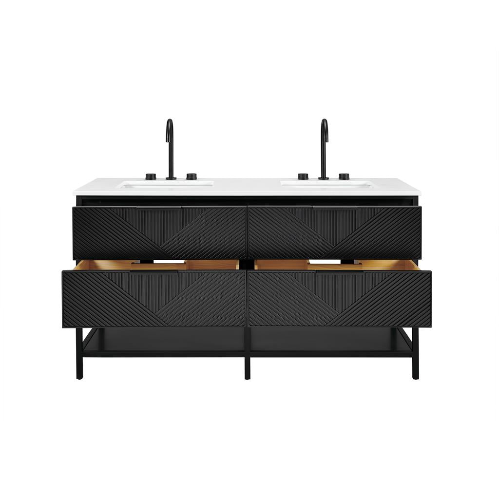 Bemma, Diamond 60" Double Vanity, Charcoal Black/Matte Black, White Quartz Top#top-options_white-quartz-top