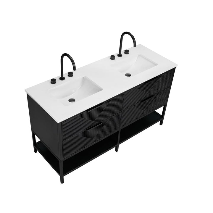Bemma, Diamond 60" Double Vanity, Charcoal Black/Matte Black, White Quartz Top#top-options_white-quartz-top