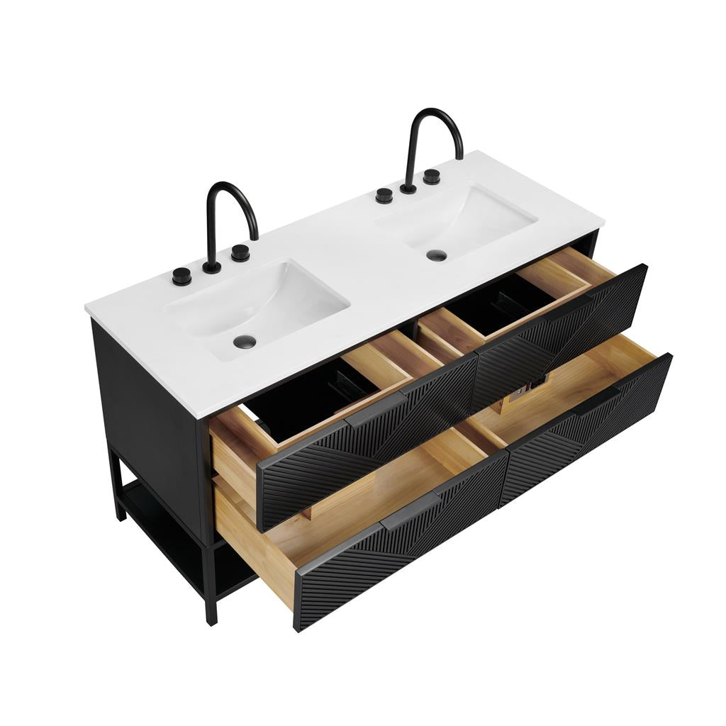 Bemma, Diamond 60" Double Vanity, Charcoal Black/Matte Black, White Quartz Top#top-options_white-quartz-top