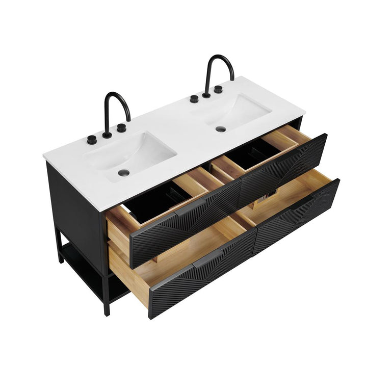 Bemma, Diamond 60" Double Vanity, Charcoal Black/Matte Black, White Quartz Top#top-options_white-quartz-top