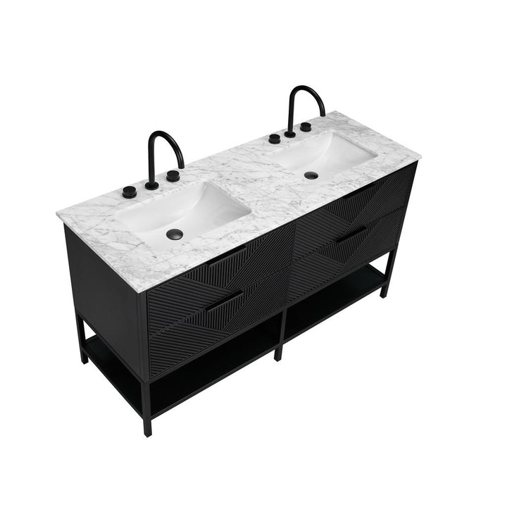 Bemma, Diamond 60" Double Vanity, Charcoal Black/Matte Black, Carrara Marble Top#top-options_carrara-marble-top