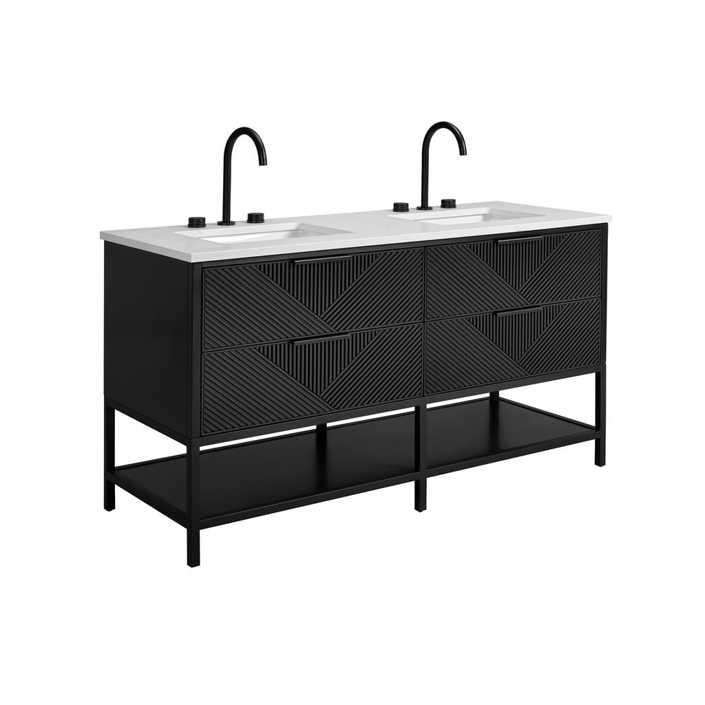 Bemma, Diamond 60" Double Vanity, Charcoal Black/Matte Black, Calacatta Quartz Top#top-options_calacatta-quartz-top