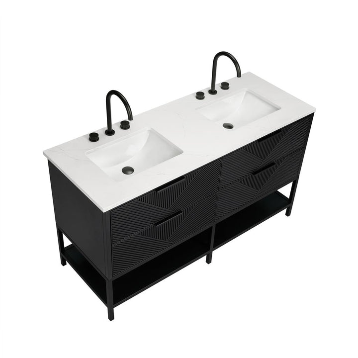 Bemma, Diamond 60" Double Vanity, Charcoal Black/Matte Black, Calacatta Quartz Top#top-options_calacatta-quartz-top