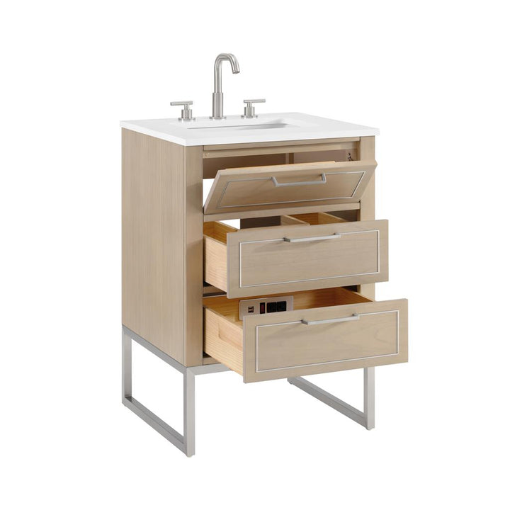Bemma, Markham 24" Single Vanity, Cashmere Grey/Brushed Nickel, White Quartz Top#top-options_white-quartz-top