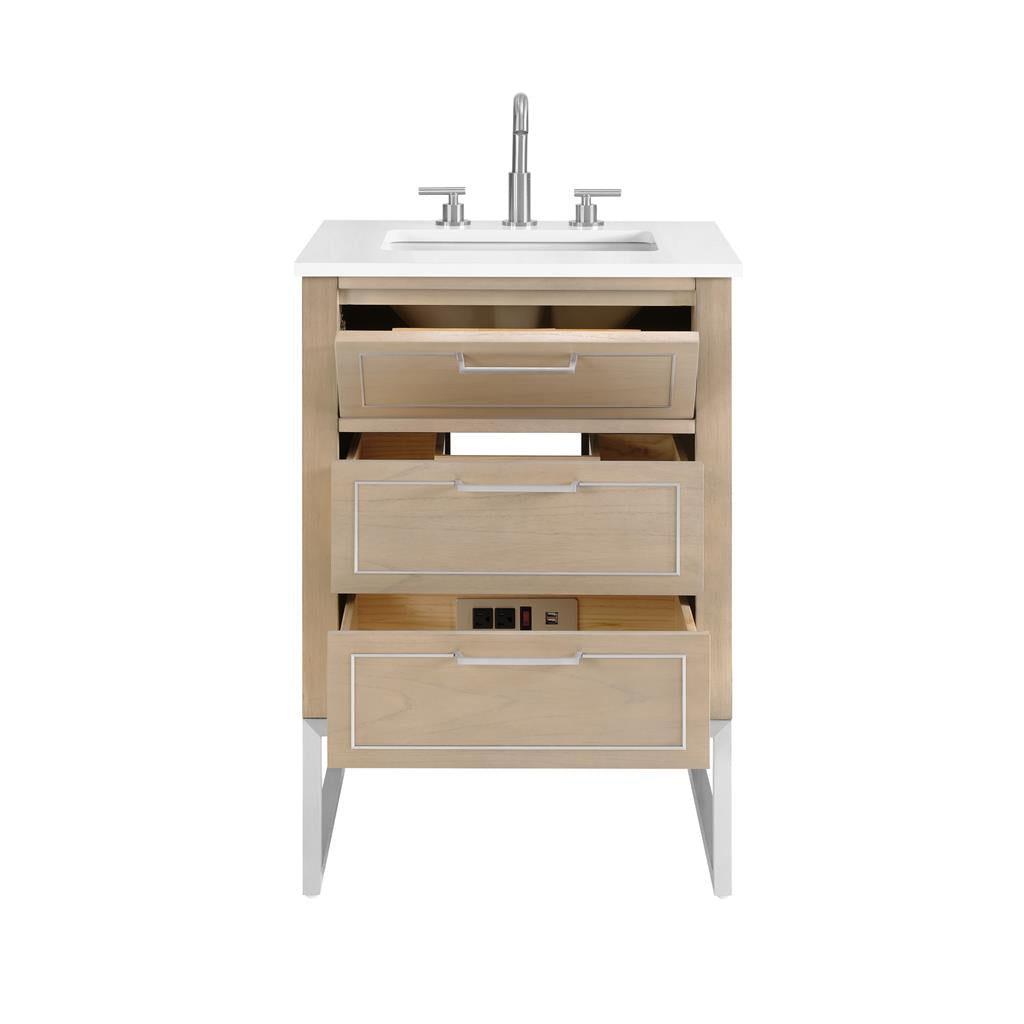 Bemma, Markham 24" Single Vanity, Cashmere Grey/Brushed Nickel, White Quartz Top#top-options_white-quartz-top