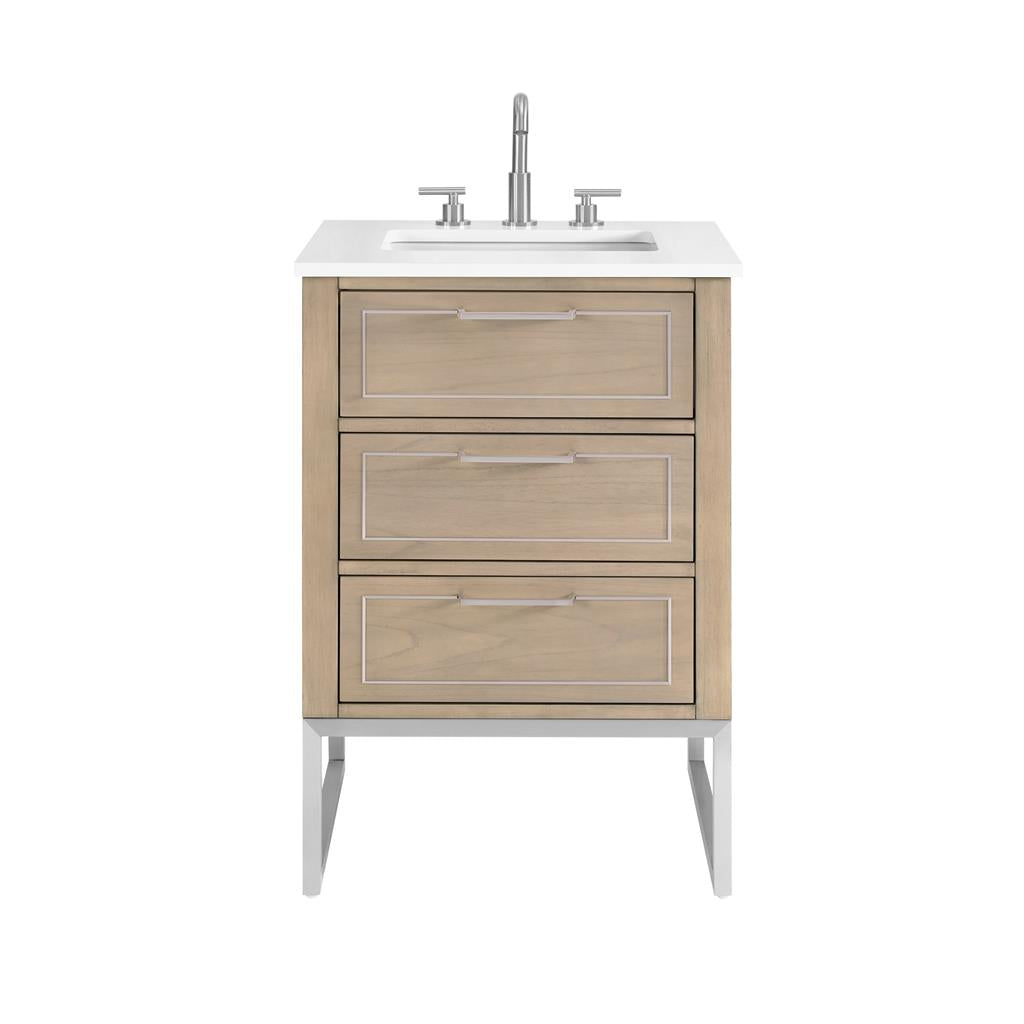 Bemma, Markham 24" Single Vanity, Cashmere Grey/Brushed Nickel, White Quartz Top#top-options_white-quartz-top