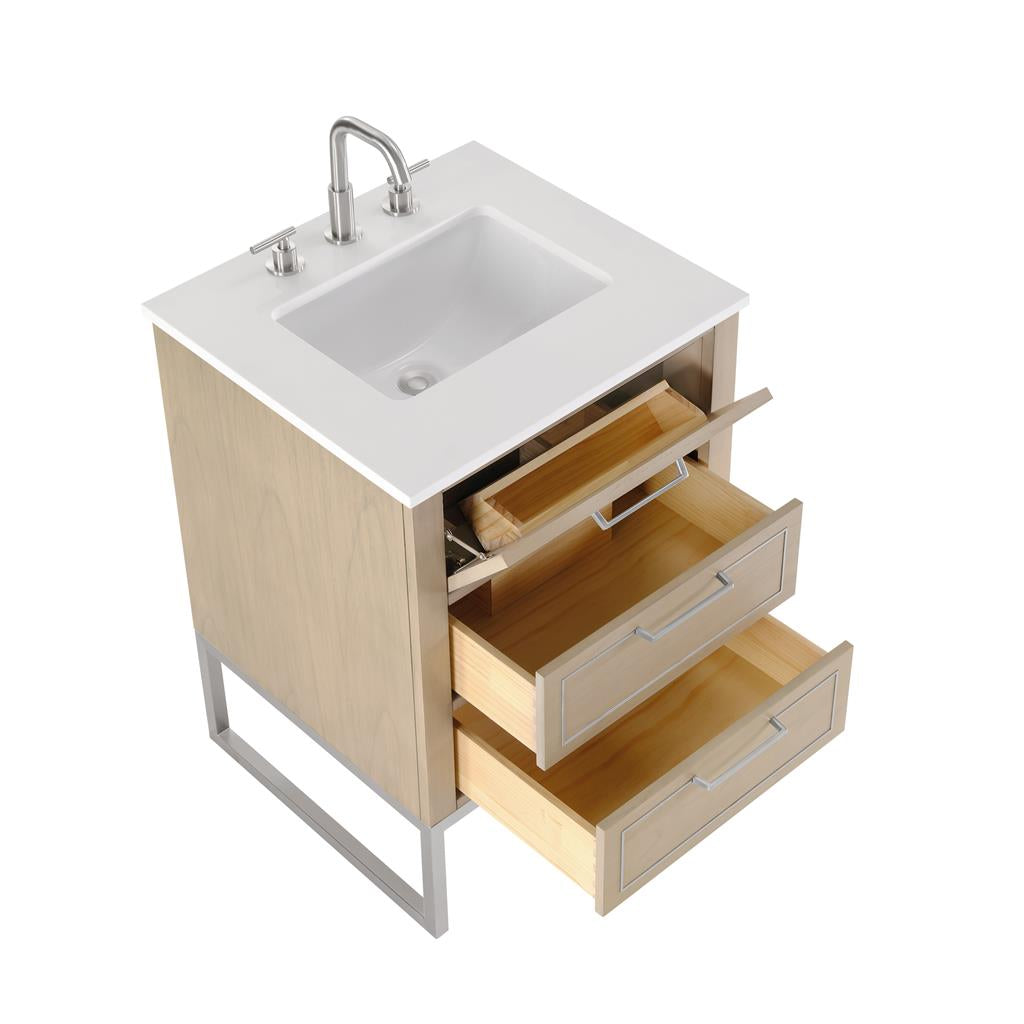 Bemma, Markham 24" Single Vanity, Cashmere Grey/Brushed Nickel, White Quartz Top#top-options_white-quartz-top