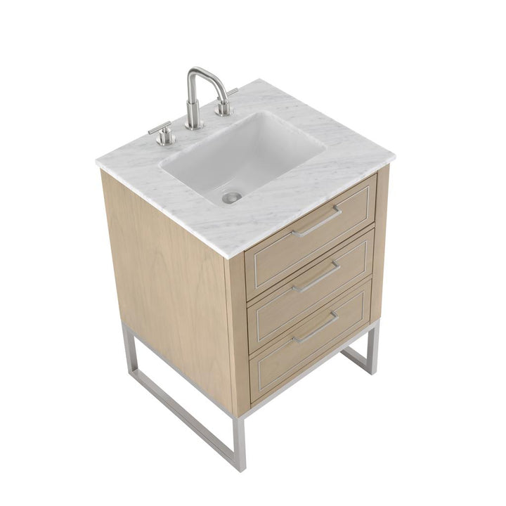 Bemma, Markham 24" Single Vanity, Cashmere Grey/Brushed Nickel, Carrara Marble Top#top-options_carrara-marble-top