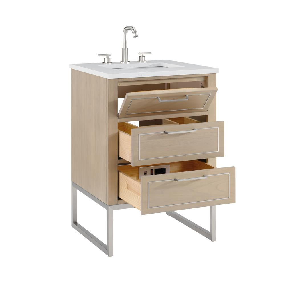Bemma, Markham 24" Single Vanity, Cashmere Grey/Brushed Nickel, Calacatta Quartz Top#top-options_calacatta-quartz-top