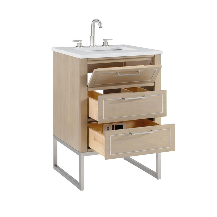 Bemma, Markham 24" Single Vanity, Cashmere Grey/Brushed Nickel, Calacatta Quartz Top#top-options_calacatta-quartz-top