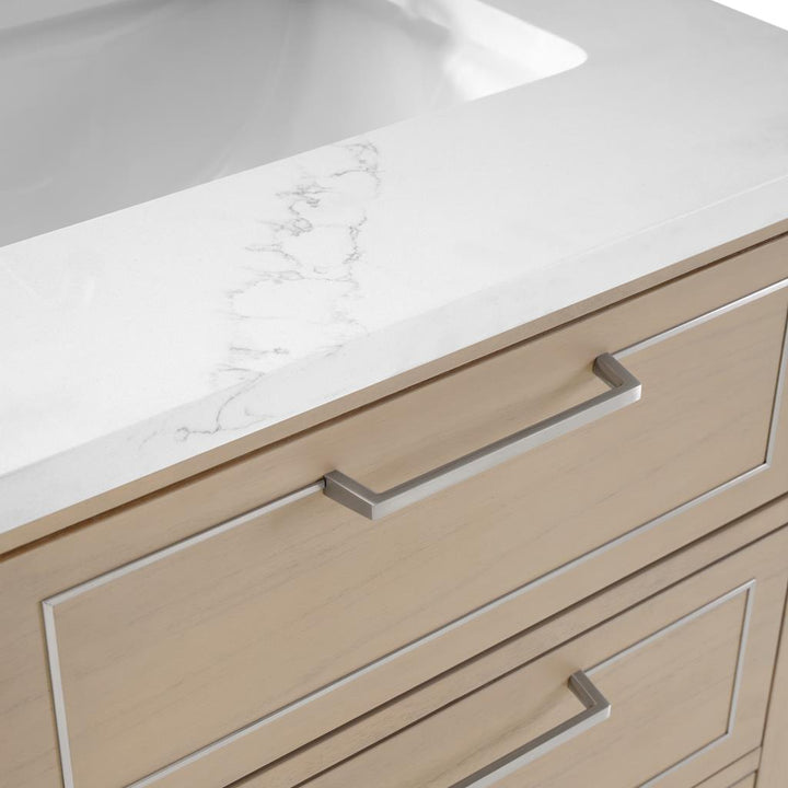 Bemma, Markham 24" Single Vanity, Cashmere Grey/Brushed Nickel, Calacatta Quartz Top#top-options_calacatta-quartz-top
