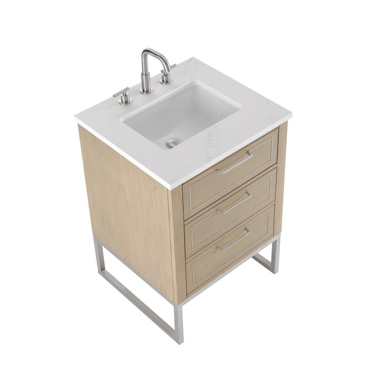Bemma, Markham 24" Single Vanity, Cashmere Grey/Brushed Nickel, Calacatta Quartz Top#top-options_calacatta-quartz-top