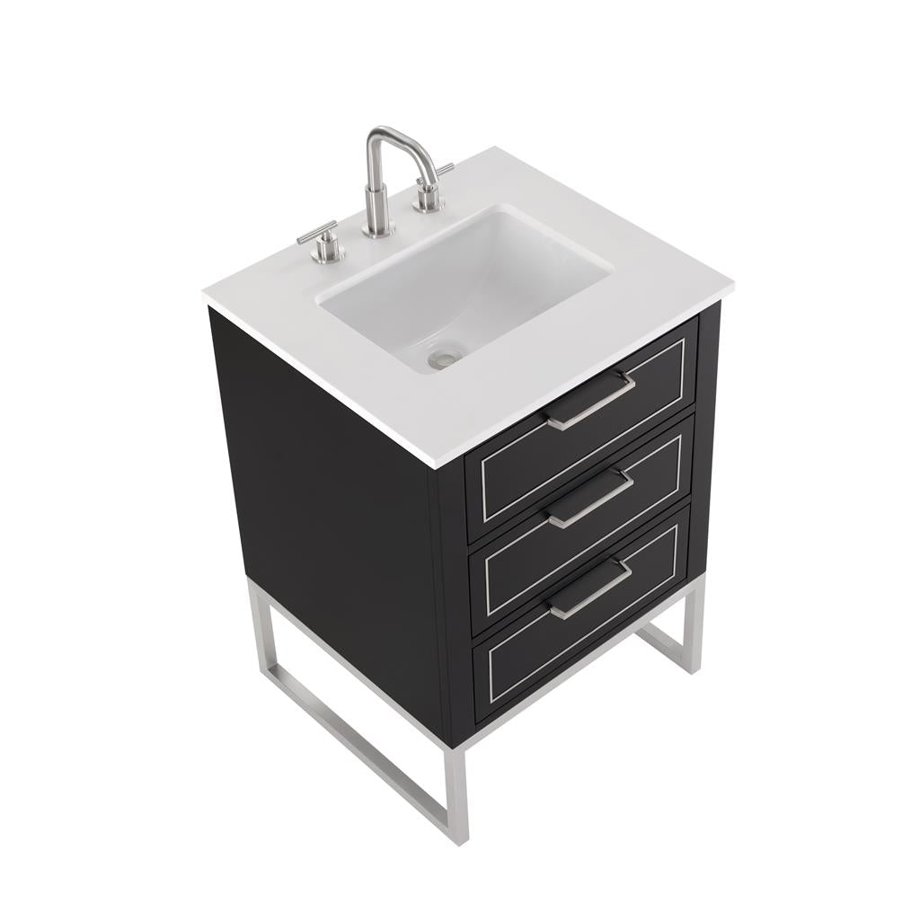 Bemma, Markham 24" Single Vanity, Midnight Black/Brushed Nickel, White Quartz Top#top-options_white-quartz-top