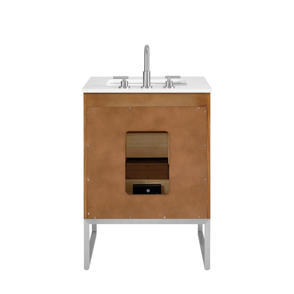 Bemma, Markham 24" Single Vanity, Walnut/Brushed Nickel, White Quartz Top#top-options_white-quartz-top