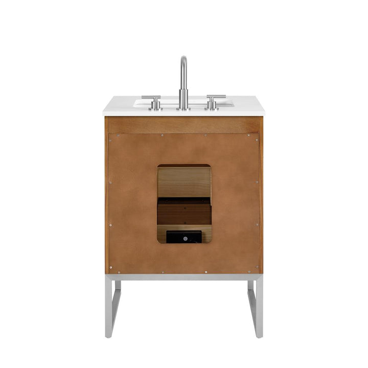 Bemma, Markham 24" Single Vanity, Walnut/Brushed Nickel, White Quartz Top#top-options_white-quartz-top