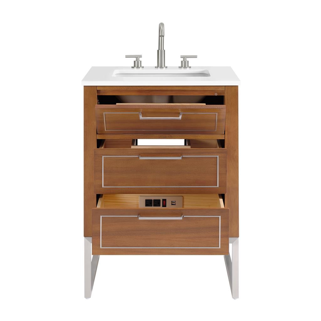 Bemma, Markham 24" Single Vanity, Walnut/Brushed Nickel, White Quartz Top#top-options_white-quartz-top