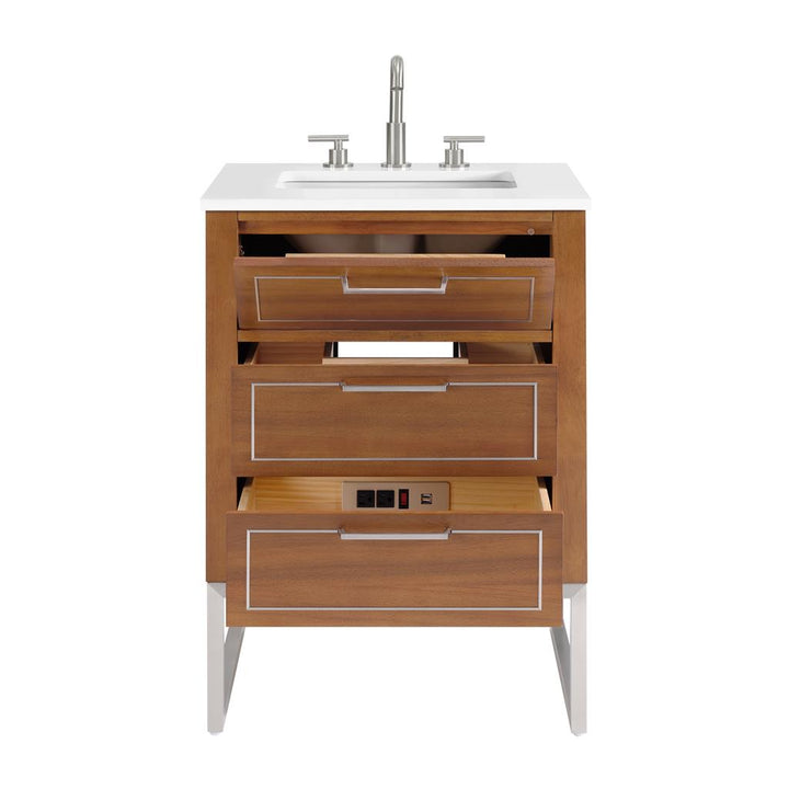 Bemma, Markham 24" Single Vanity, Walnut/Brushed Nickel, White Quartz Top#top-options_white-quartz-top