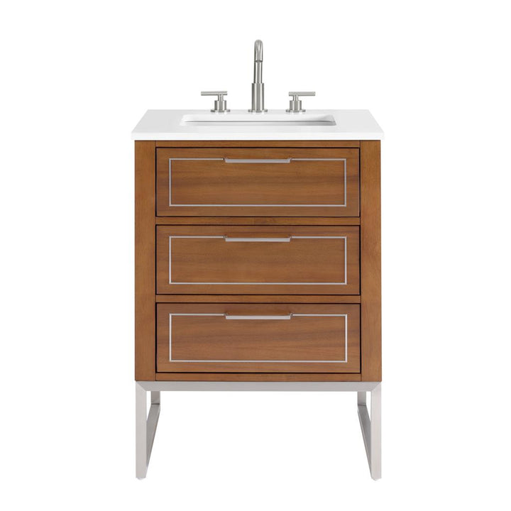Bemma, Markham 24" Single Vanity, Walnut/Brushed Nickel, White Quartz Top#top-options_white-quartz-top