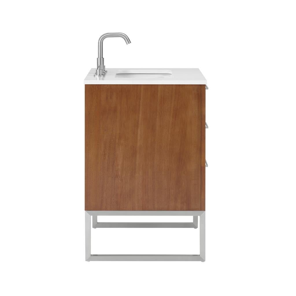 Bemma, Markham 24" Single Vanity, Walnut/Brushed Nickel, White Quartz Top#top-options_white-quartz-top