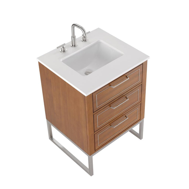 Bemma, Markham 24" Single Vanity, Walnut/Brushed Nickel, White Quartz Top#top-options_white-quartz-top