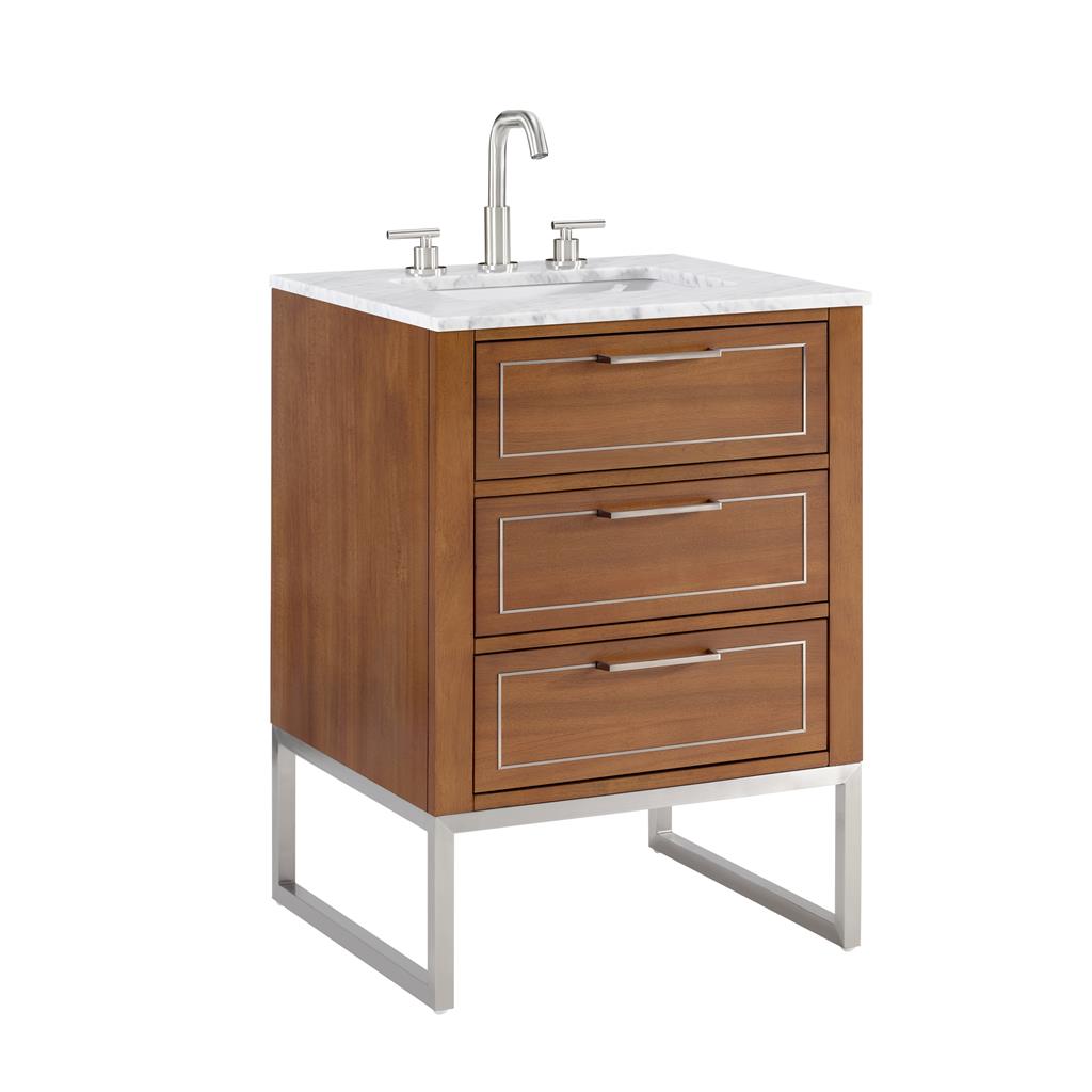 Bemma, Markham 24" Single Vanity, Walnut/Brushed Nickel, Carrara Marble Top#top-options_carrara-marble-top